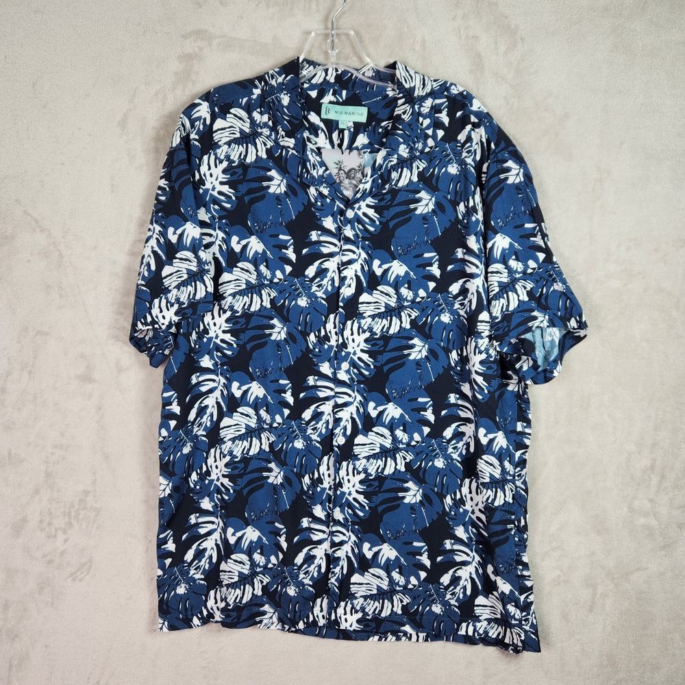 Mio Marino Button Up Shirt Mens‎ XL Blue Tropical Leaf Print Viscose Beach